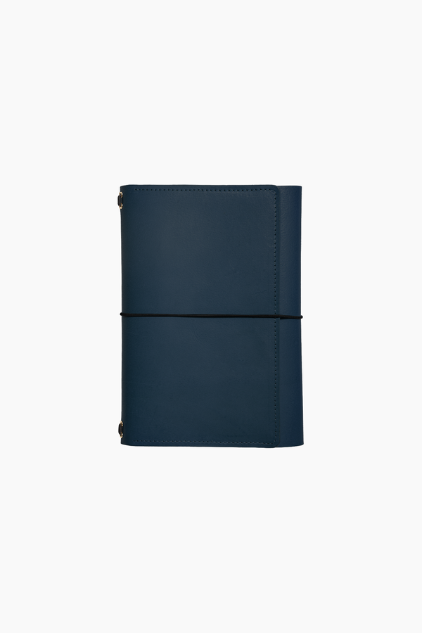Trifold Pocket Leather Folio in Navy